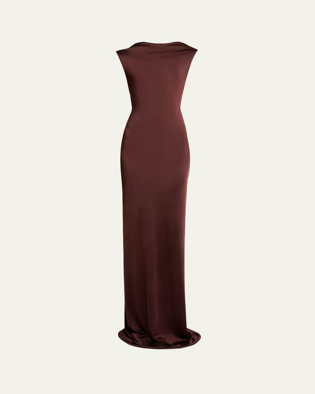 Draped Cutout Twist-Back Column Gown